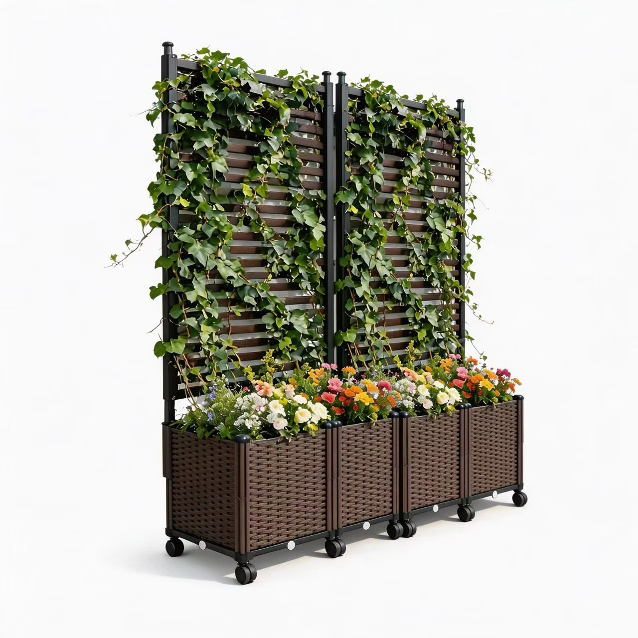 Privacy screen, trellis & planter combination